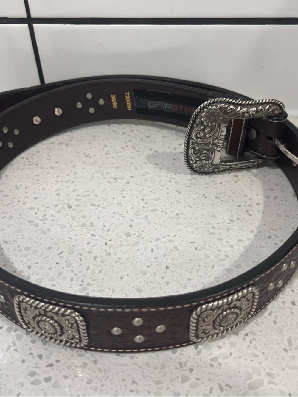 Ariat Dark Brown Leather Western Belt with Silver Conchos